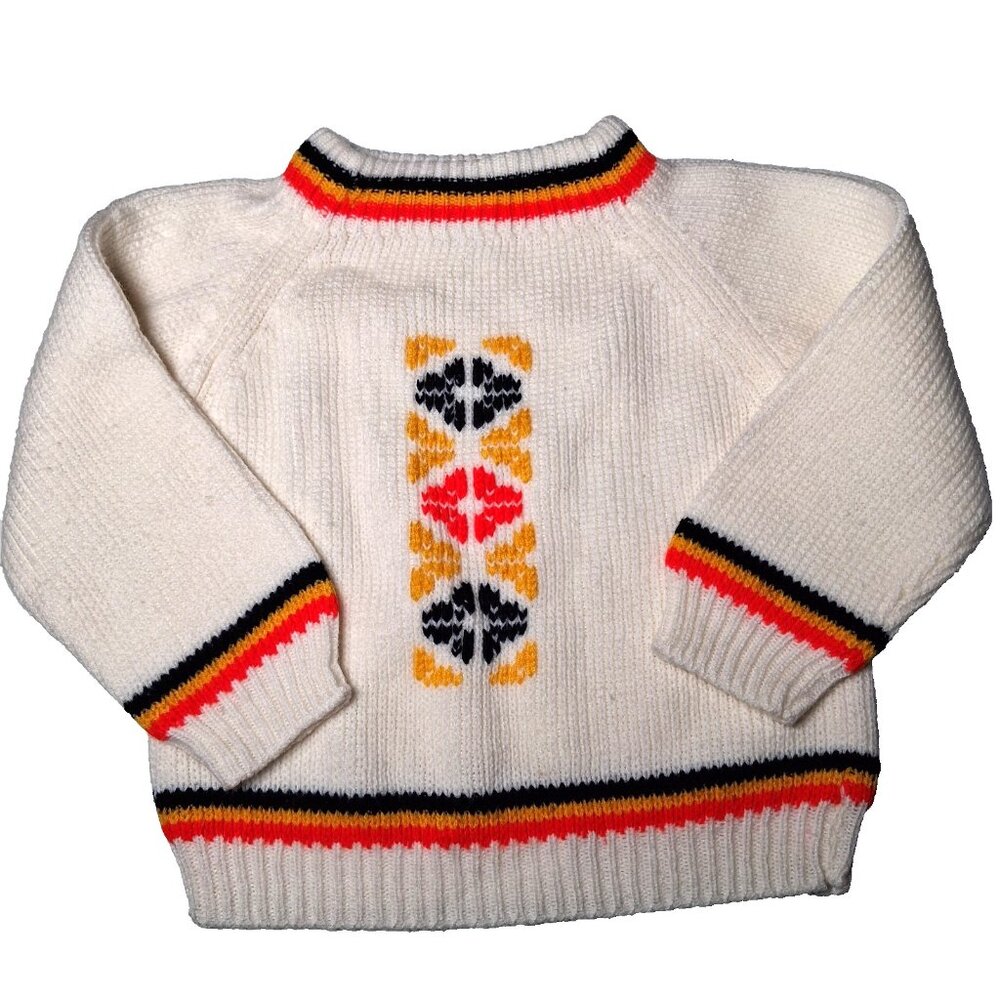 Vintage Newport Sweater Kids Toddler White Nordic Fair Isle Striped Taiwan